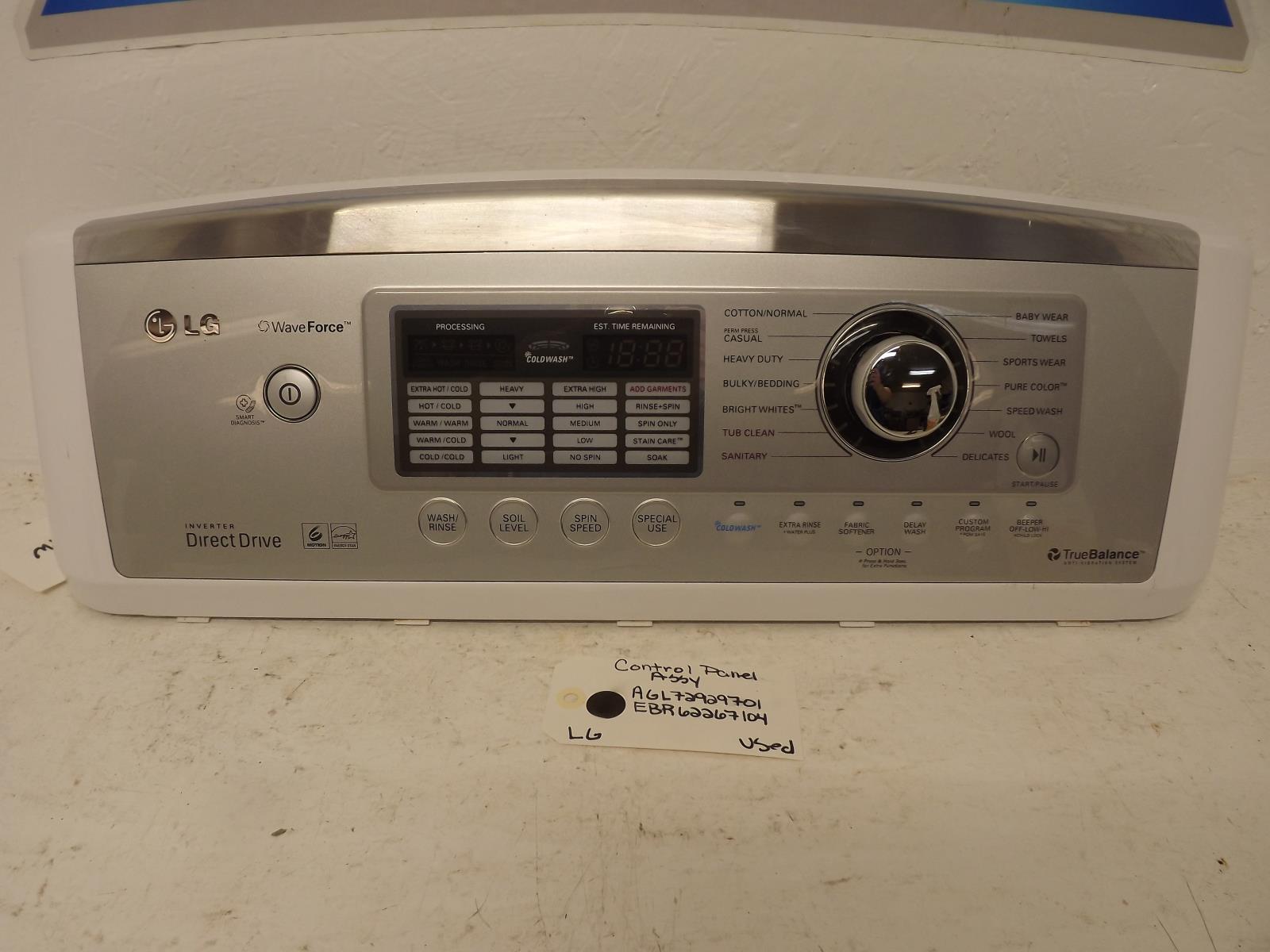 LG Washer AGL72929701 EBR62267104 Control Panel Assy Used LG Washer AGL72929701 EBR62267104 Control Panel Assy Used